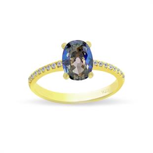 925 Ayar Gümüş Blue Topaz Oval Taşlı Yüzük