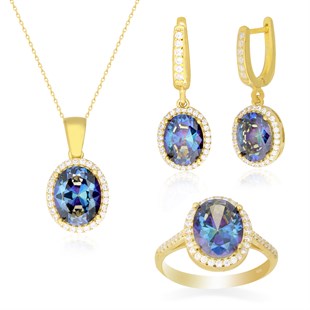 925 Ayar Gümüş Blue Topaz Takı Seti