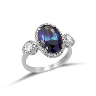 925 Ayar Gümüş Blue Topaz Taşlı Yüzük