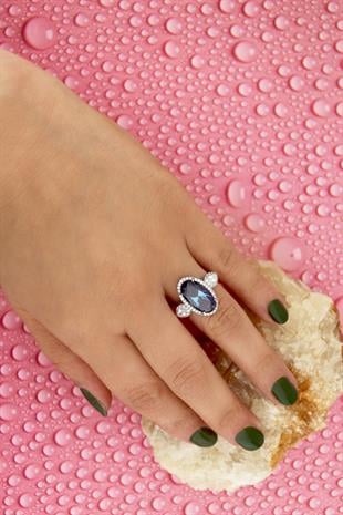 925 Ayar Gümüş Blue Topaz Taşlı Yüzük