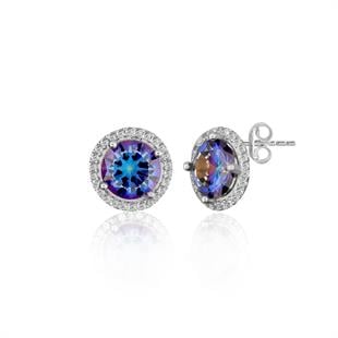 925 Ayar Gümüş Blue Topaz Yuvarlak Taşlı Küpe