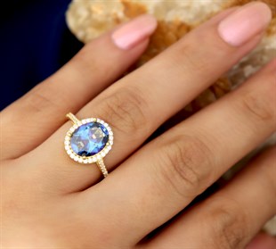 925 Ayar Gümüş Blue Topaz Yüzük