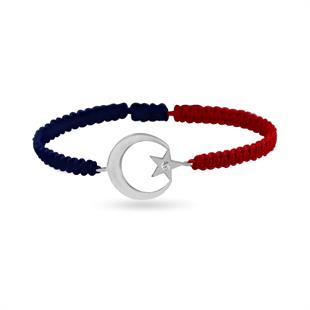 925 Ayar Gümüş Bordo Mavi Ay Yıldız Taraftar Bileklik