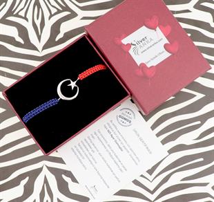 925 Ayar Gümüş Bordo Mavi Ay Yıldız Taraftar Bileklik