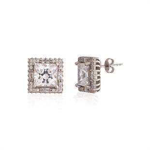 925 Ayar Gümüş Büyük Kare Taşlı Gümüş Küpe