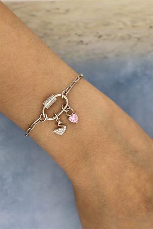 925 Ayar Gümüş Charm Kilitli Bileklik ( KİŞİSELLEŞTİRİLEBİLİR)