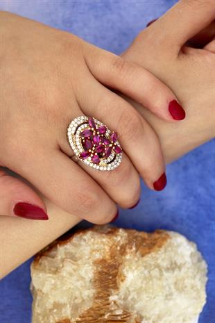 925 Ayar Gümüş Çiçek Detaylı Otantik Yüzük