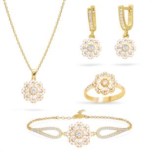 925 Ayar Gümüş Çiçek Model Takı Seti