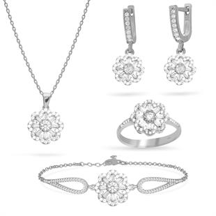 925 Ayar Gümüş Çiçek Model Takı Seti