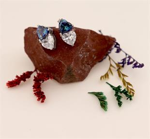 925 Ayar Gümüş Çift Kalpli Tanzanit Taşlı Küpe