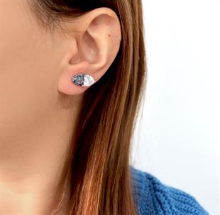 925 Ayar Gümüş Çift Kalpli Tanzanit Taşlı Küpe