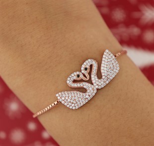 925 Ayar Gümüş Çift Kuğu Asansörlü Bileklik