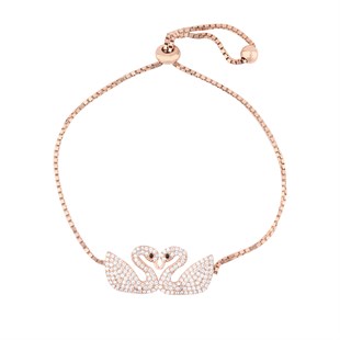 925 Ayar Gümüş Çift Kuğu Asansörlü Bileklik