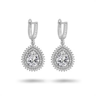 925 Ayar Gümüş Çift Sıra Taşlı Damla Küpe