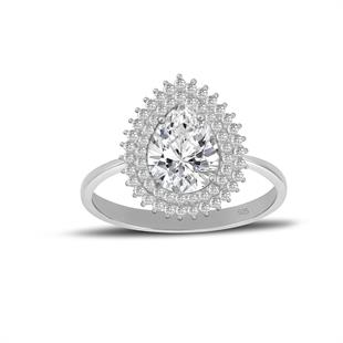 925 Ayar Gümüş Çift Sıra Taşlı Damla Yüzük