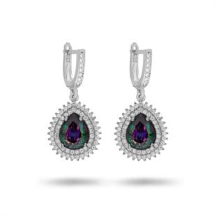 925 Ayar Gümüş Çift Sıra Taşlı Mistik Topaz Damla Küpe