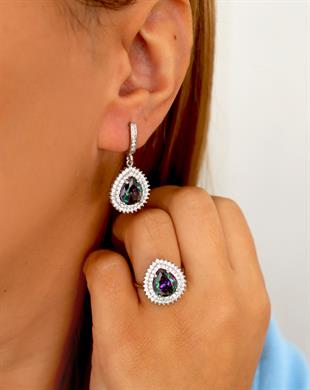 925 Ayar Gümüş Çift Sıra Taşlı Mistik Topaz DamlaYüzük