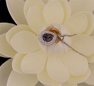 925 Ayar Gümüş Çift Sıra Taşlı Mistik Topaz Damla Takı Seti