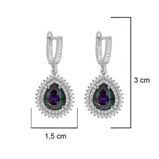 925 Ayar Gümüş Çift Sıra Taşlı Mistik Topaz Damla Küpe