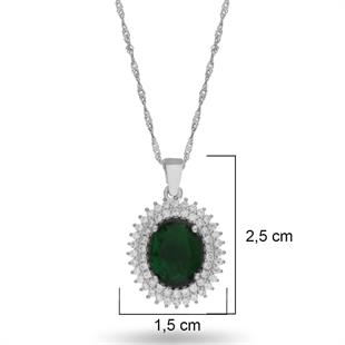 925 Ayar Gümüş Çift Sıra Taşlı Oval Kolye