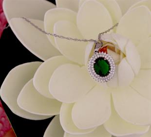 925 Ayar Gümüş Çift Sıra Taşlı Oval Kolye