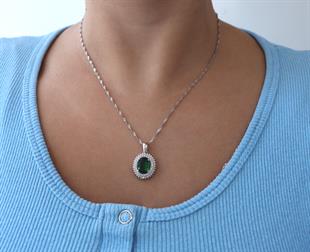 925 Ayar Gümüş Çift Sıra Taşlı Oval Kolye