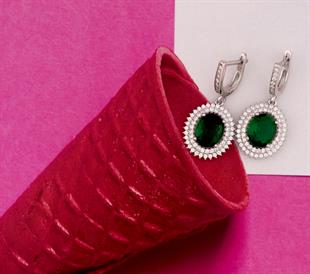 925 Ayar Gümüş Çift Sıra Taşlı Oval Küpe