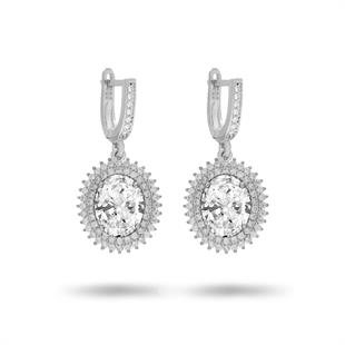 925 Ayar Gümüş Çift Sıra Taşlı Oval Küpe