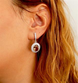 925 Ayar Gümüş Çift Sıra Taşlı Oval Küpe