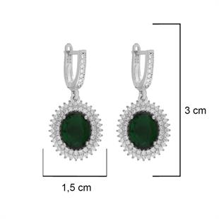 925 Ayar Gümüş Çift Sıra Taşlı Oval Küpe