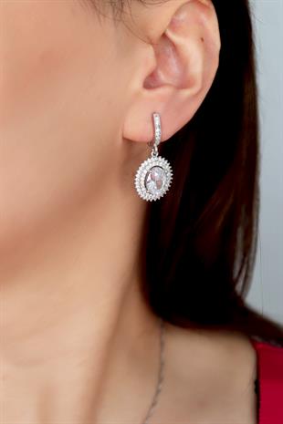 925 Ayar Gümüş Çift Sıra Taşlı Oval Küpe