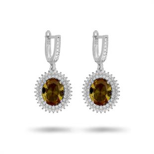 925 Ayar Gümüş Çift Sıra Taşlı Oval Küpe