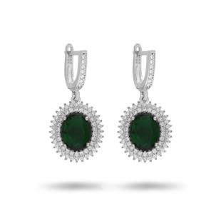 925 Ayar Gümüş Çift Sıra Taşlı Oval Küpe