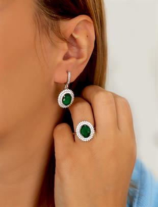 925 Ayar Gümüş Çift Sıra Taşlı Oval Yüzük