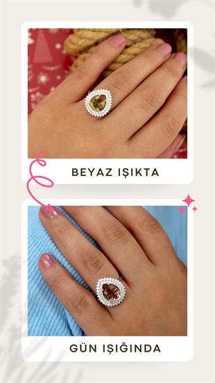 925 Ayar Gümüş Çift Sıra Taşlı Zultanit Damla Yüzük