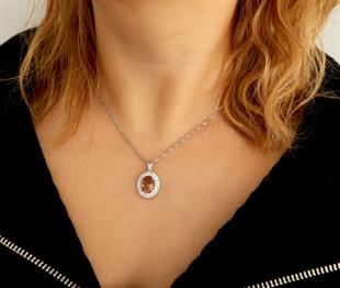 925 Ayar Gümüş Çift Sıra Taşlı Zultanit Oval Kolye