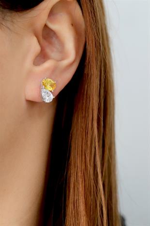 925 Ayar Gümüş Çift Sitrin Taşlı Küpe