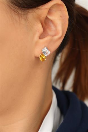 925 Ayar Gümüş Çift Sitrin Taşlı Küpe