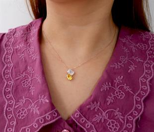 925 Ayar Gümüş Çift Taşlı Kolye