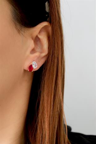 925 Ayar Gümüş Çift Taşlı Küpe