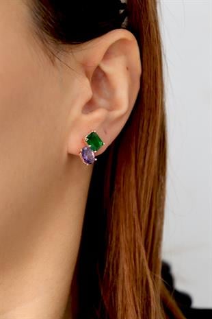 925 Ayar Gümüş Çift Taşlı Küpe