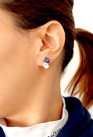 925 Ayar Gümüş Çift Taşlı Küpe