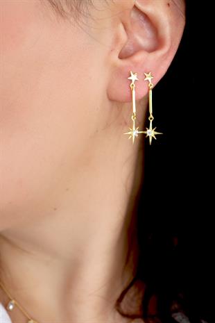 925 Ayar Gümüş Çift Yıldızlı Küpe