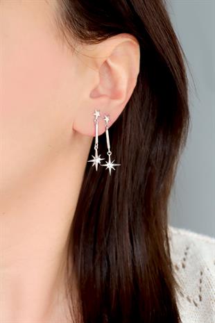 925 Ayar Gümüş Çift Yıldızlı Küpe