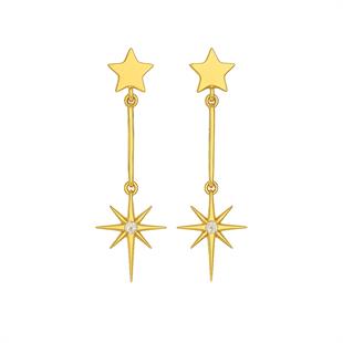 925 Ayar Gümüş Çift Yıldızlı Küpe