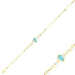 925 Ayar Gümüş Damla Desen Aqua  Zarif Gold Set