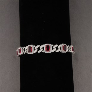 925 Ayar Gümüş Kare Desen Kırmız Biileklik