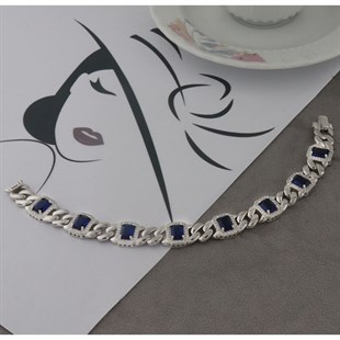 925 Ayar Gümüş Kare Desen Safir Bileklik