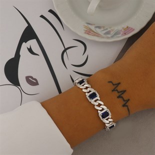 925 Ayar Gümüş Kare Desen Safir Bileklik