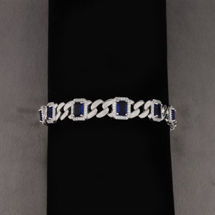 925 Ayar Gümüş Kare Desen Safir Bileklik